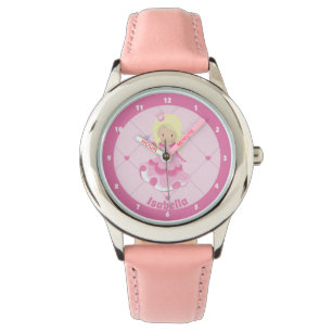  roze prinses Girl Custom Blonde Kinder Horloge