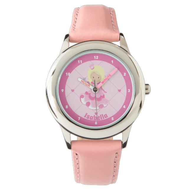  roze prinses Girl Custom Blonde Kinder Horloge (Voorkant)