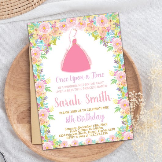 Roze Prinses Glitter Prinses Verjaardag Uitnodigin Kaart