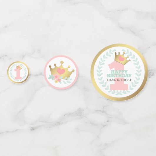 Roze Prinses Goud Kroon Baby Meisje Eerste Verjaar Confetti (Achterkanten)