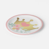 Roze Prinses Gouden Kroon & Pastel Bloemen Verjaar Papieren Bordje (Gekanteld)