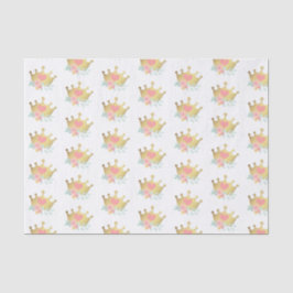 Roze Prinses Gouden Kroon & Pastel Bloemen Verjaar Tissuepapier