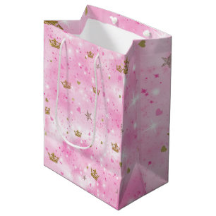 Roze Prinses Harten Sterren & Kronen Verjaardagsfe Medium Cadeauzakje
