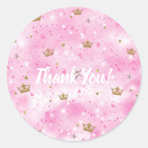 Roze Prinses Harten Sterren & Kronen Verjaardagsfe Ronde Sticker
