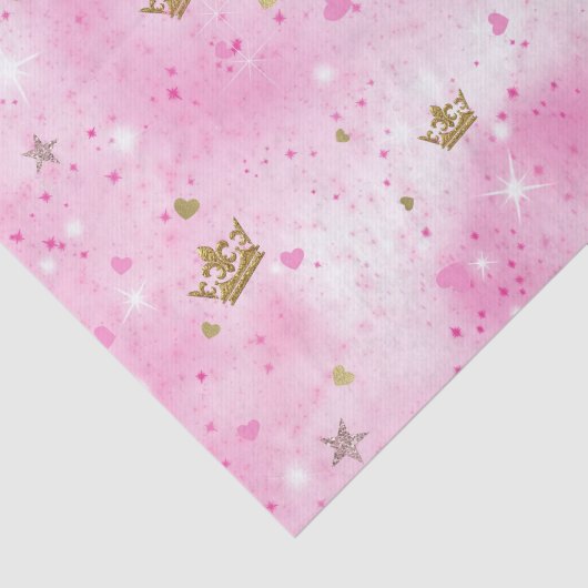 Roze Prinses Harten Sterren & Kronen Verjaardagsfe Tissuepapier (Detail)