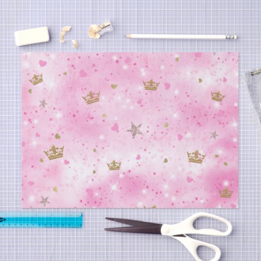 Roze Prinses Harten Sterren & Kronen Verjaardagsfe Tissuepapier (Craft)