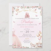 Roze prinses jurk verjaardagsfeestje uitnodigen kaart (Voorkant)