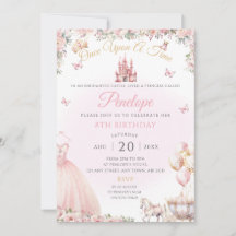 Roze prinses jurk verjaardagsfeestje uitnodigen