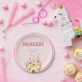 Roze Prinses Kasteel Bloemen Betoverende Verjaarda Papieren Bordje (Feest)