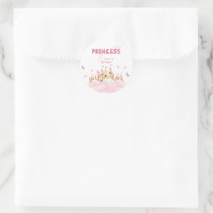 Roze Prinses Kasteel Kroon Vlinders Wolken Ronde Sticker