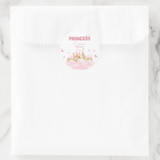 Roze Prinses Kasteel Kroon Vlinders Wolken Ronde Sticker (Tas)