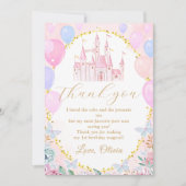 Roze Prinses Kasteel Meisje Verjaardag Dank u Kaar Bedankkaart (Voorkant)