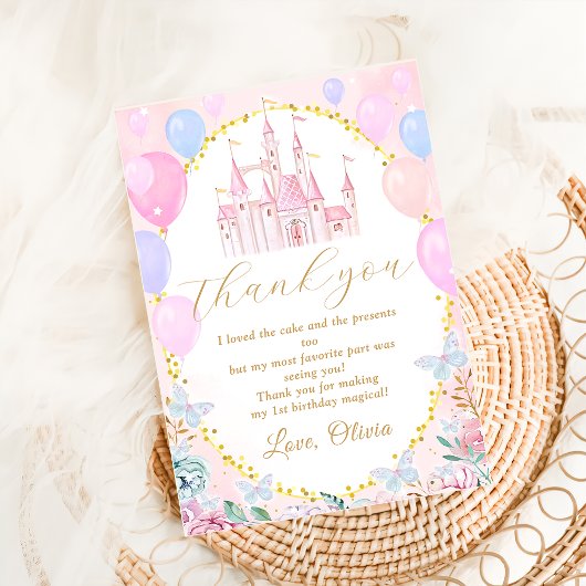 Roze Prinses Kasteel Meisje Verjaardag Dank u Kaar Bedankkaart