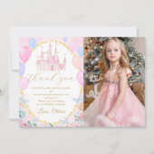Roze Prinses Kasteel Meisje Verjaardag Foto Bedankkaart (Voorkant)