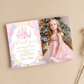 Roze Prinses Kasteel Meisje Verjaardag Foto Bedankkaart