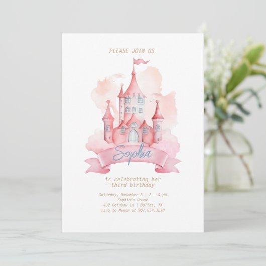 Roze Prinses Kasteel Meisje Verjaardag Kaart (Staand voorkant)