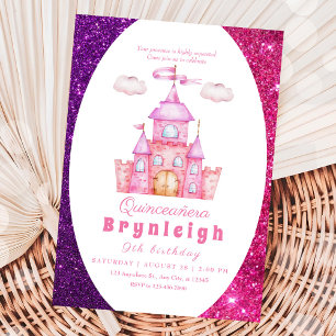 Roze prinses kasteel meisje verjaardagsfeestje kaart