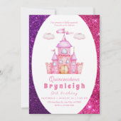 Roze prinses kasteel meisje verjaardagsfeestje kaart (Voorkant)