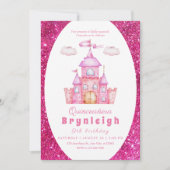 Roze prinses kasteel meisje verjaardagsfeestje kaart (Voorkant)