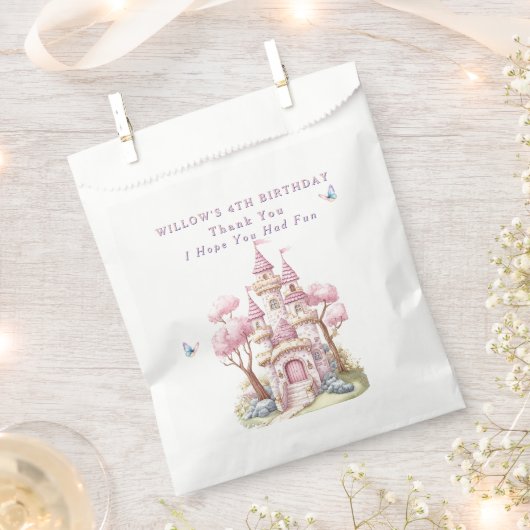Roze Prinses Kasteel Roze Bomen Vlinders Bedankzakje (Geknipt)