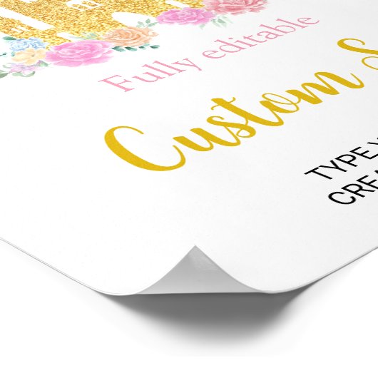 Roze Prinses Kasteel Verjaardag Custom Tafel Teken Poster (Hoek)