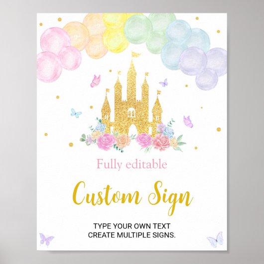 Roze Prinses Kasteel Verjaardag Custom Tafel Teken Poster (Voorkant)