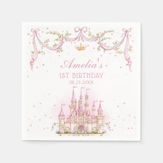 Roze Prinses Kasteel Verjaardag Party Papier serve Servet (Voorkant)