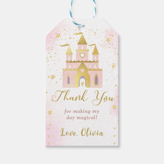 Roze Prinses Kasteel Verjaardagsfeest Cadeaulabel (Voorkant)