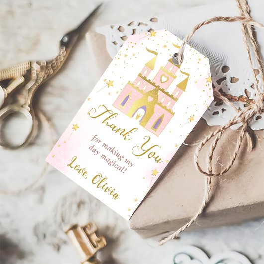 Roze Prinses Kasteel Verjaardagsfeest Cadeaulabel