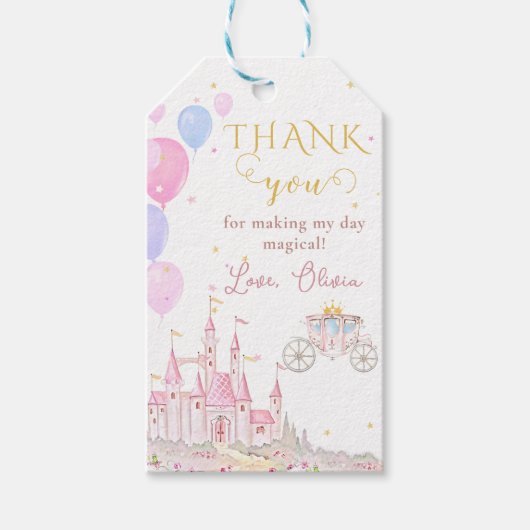 Roze Prinses Kasteel Verjaardagsfeest Cadeaulabel (Voorkant)