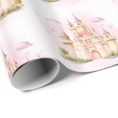 Roze Prinses Kasteel Verjaardagsfeest Cadeaupapier (Rol Hoek)