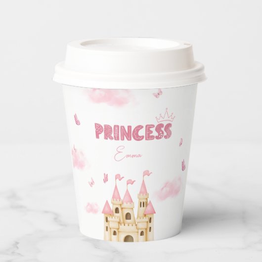 Roze Prinses Kasteel Vlinder Betoverend Feest Papieren Bekers (Voorkant)