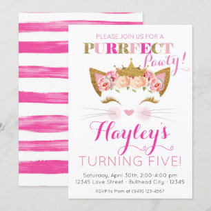 Roze Prinses Kitten Kat Verjaardag Kaart