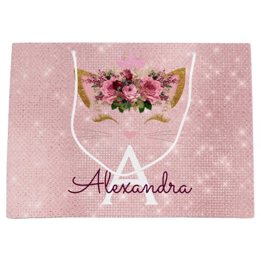 Roze Prinses Kitten Roos Goud Blush Roze Glitter Groot Cadeauzakje (Voorkant)