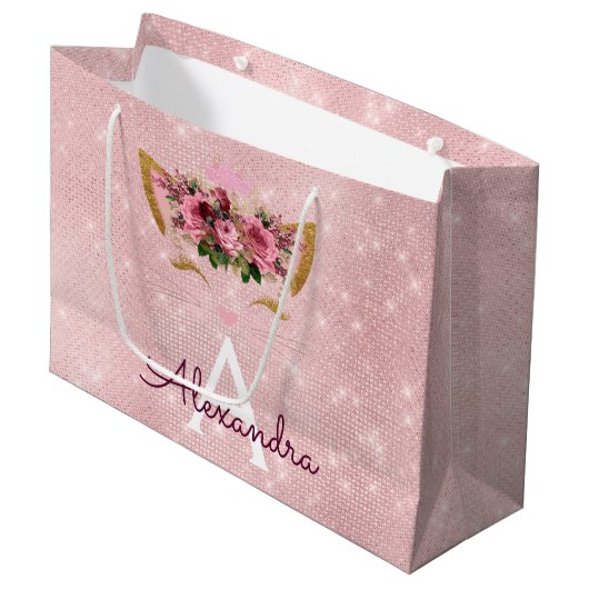 Roze Prinses Kitten Roos Goud Blush Roze Glitter Groot Cadeauzakje (Voorkant Gekanteld)