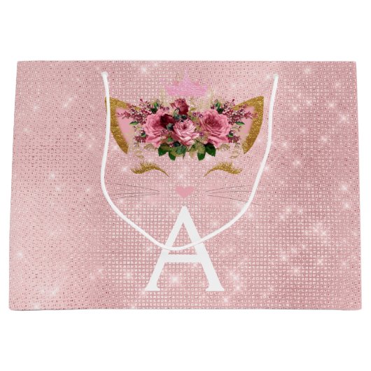 Roze Prinses Kitten Roos Goud Blush Roze Glitter Groot Cadeauzakje (Voorkant)