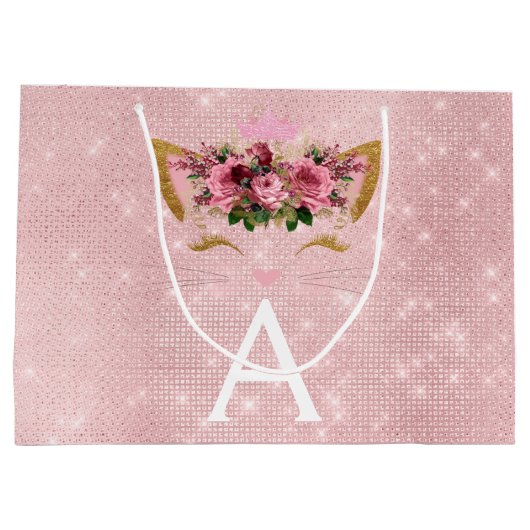 Roze Prinses Kitten Roos Goud Blush Roze Glitter Groot Cadeauzakje (Achterkant)