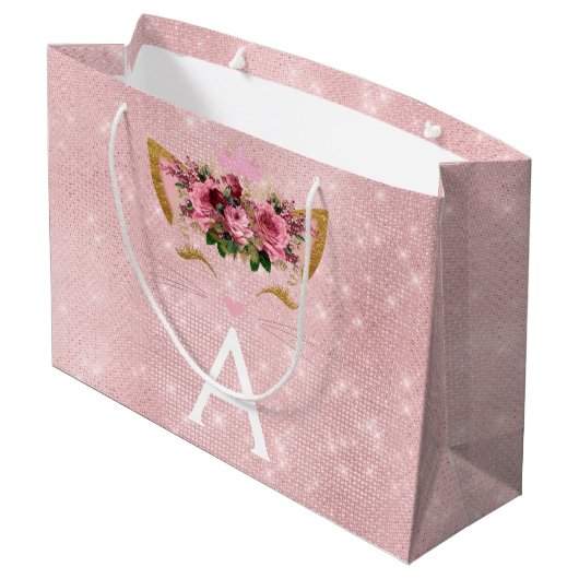 Roze Prinses Kitten Roos Goud Blush Roze Glitter Groot Cadeauzakje (Achterkant Gekanteld)