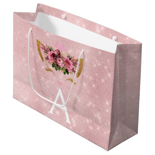Roze Prinses Kitten Roos Goud Blush Roze Glitter Groot Cadeauzakje (Voorkant Gekanteld)