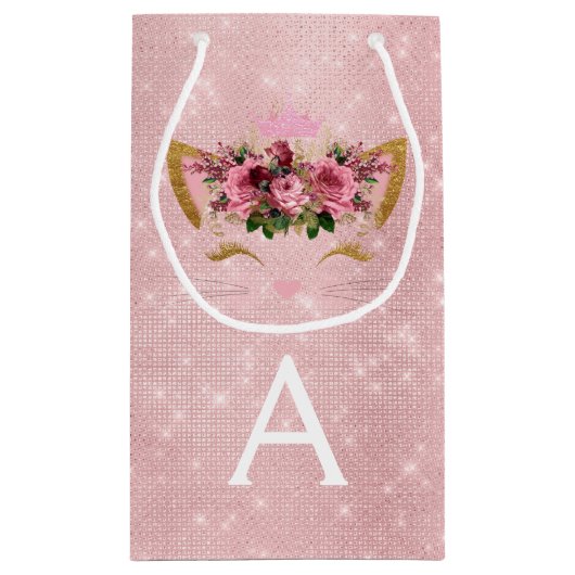 Roze Prinses Kitten Roos Goud Blush Roze Glitter Klein Cadeauzakje (Achterkant)