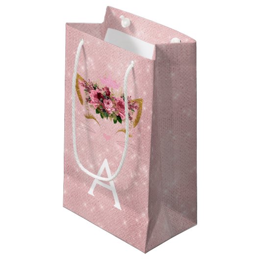 Roze Prinses Kitten Roos Goud Blush Roze Glitter Klein Cadeauzakje (Voorkant Gekanteld)