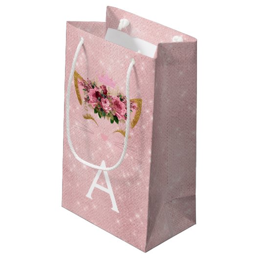 Roze Prinses Kitten Roos Goud Blush Roze Glitter Klein Cadeauzakje (Achterkant Gekanteld)
