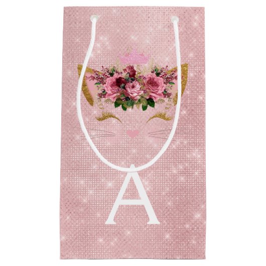 Roze Prinses Kitten Roos Goud Blush Roze Glitter Klein Cadeauzakje (Voorkant)