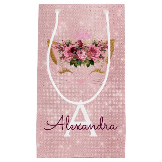 Roze Prinses Kitten Roos Goud Blush Roze Glitter Klein Cadeauzakje (Voorkant)