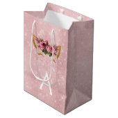 Roze Prinses Kitten Roos Goud Blush Roze Glitter Medium Cadeauzakje (Voorkant Gekanteld)