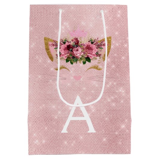 Roze Prinses Kitten Roos Goud Blush Roze Glitter Medium Cadeauzakje (Achterkant)