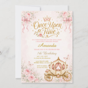 Roze Prinses Koets Meisjes Verjaardag Kaart