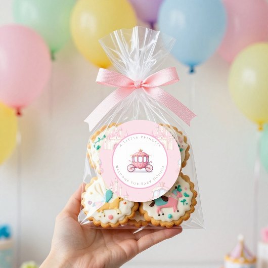 Roze Prinses Koets Ronde Baby Shower Sticker
