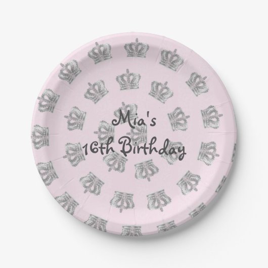 -roze prinses koninklijke kroonBorden Papieren Bordje (Voorkant)