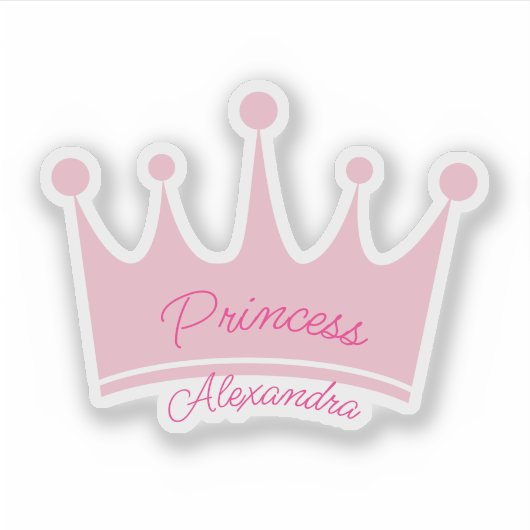 Roze Prinses Kroon Aangepaste naam Contour-Cut Sticker (Voorkant)